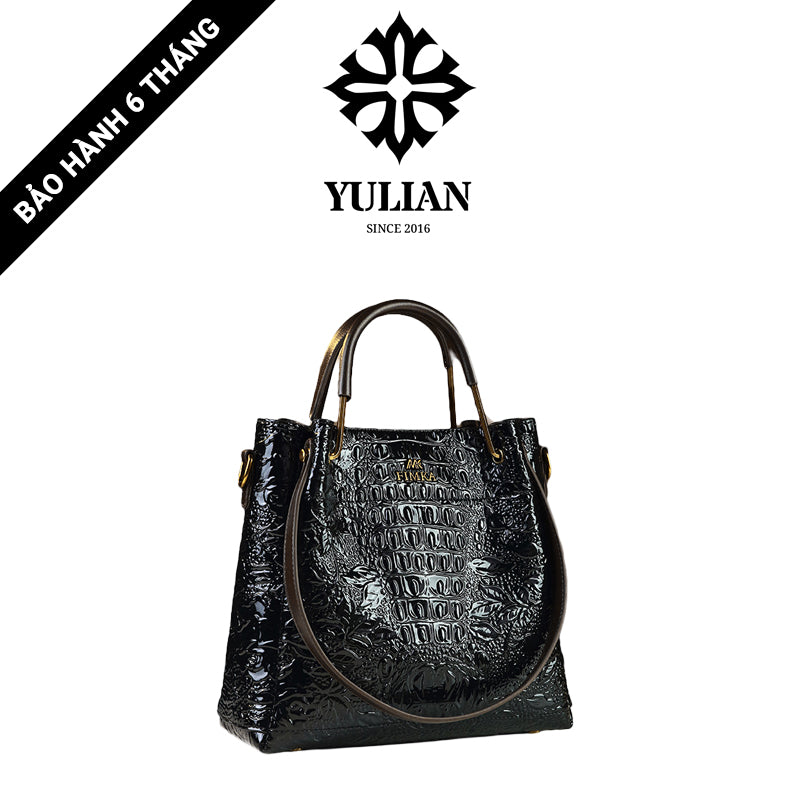 EP13-03 - Glossy Contrast Tote - Tote Đen Bóng Đô Thị