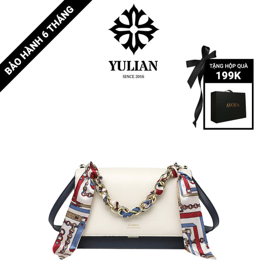 EP17-02 - Navy Scarf Chain Flap - Túi Nắp Gập Quai Xích Lụa