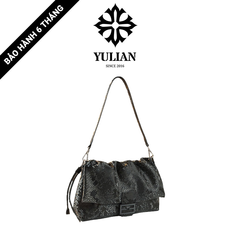 EP2-01 - Onyx Python Ruched Baguette - Túi Kẹp Nách Vân Da Trăn
