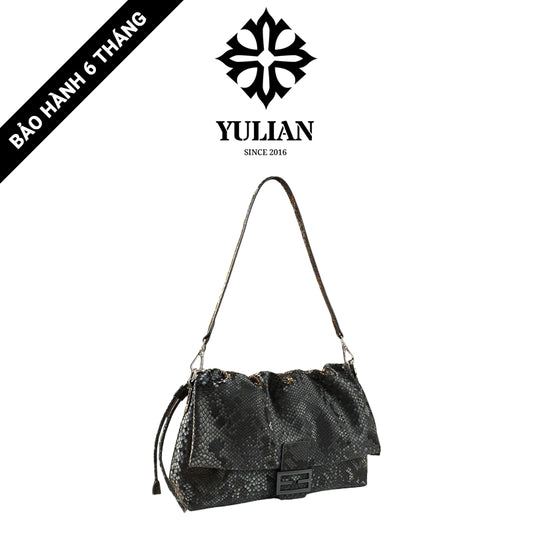 EP2-01 - Onyx Python Ruched Baguette - Túi Kẹp Nách Vân Da Trăn