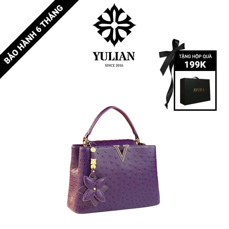 EP3-01 - Violet Flower Satchel - Túi Tím Khóa V Đính Hoa
